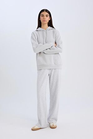 DeFacto Straight Fit Kalın Eşofman Altı Beli Lastikli Cepli Yüksek Bel Basic Düz B8571AX24WNGR93