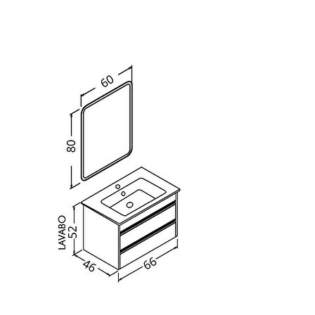 Levante 65 Cm Siyah Lavabolu Banyo Dolabı Cmr Aynalı - Boy Dolap Hariç