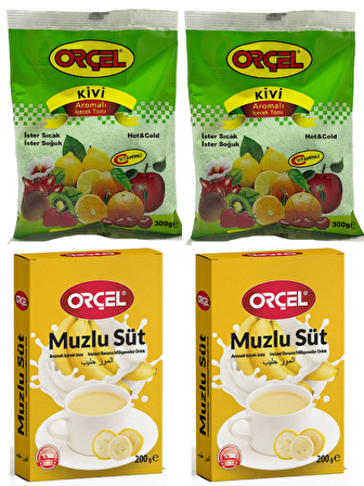 Orçel 2 Muzlu Süt + 2 Kivi Aromalı İçecek Tozu Oralet Çay 4 Adet