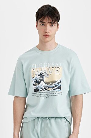 DeFacto Art Hokusai Comfort Fit Bisiklet Yaka Ağır Kumaş Kısa Kollu Tişört A8916AX24SPBE525