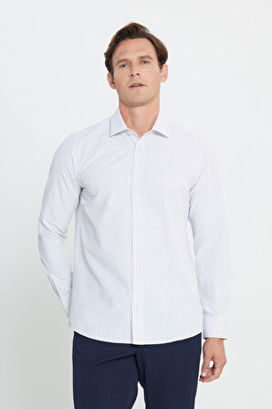 Pamuklu Oxford Slim Fit Dar Kesim Klasik Yaka Armürlü Gömlek