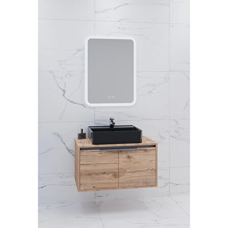 CAMARO 80 CM SİYAH LAVABOLU BANYO DOLABI - BOY DOLAP HARİÇ