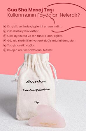 Bade Natural Pembe Kuvars Gua Sha %100 Doğal ve Gerçek Yüz Masaj Taşı