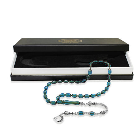 Ayyıldız Kararmaz Metal Püsküllü Arpa Kesim Turkuaz Ateş Kehribar Tesbih