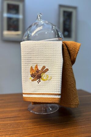 Sevim 2’li Mutfak Havlusu – Portakal & Tarçın Nakışlı Kurulama Bezleri - 40x60 cm