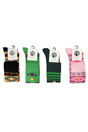 Kadın Renkli Desenli Pamuklu Dizaltı Çorap