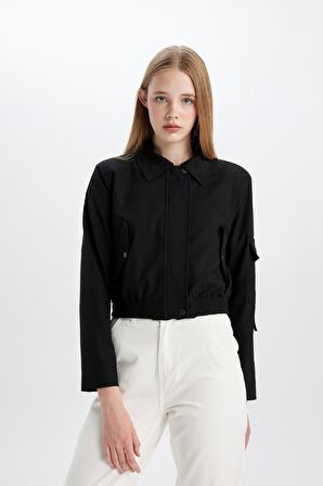 DeFacto Gömlek Yaka Basic Düz Fermuar Çıtçıtlı Cepli Bomber Ceket C4542AX24SPBK81