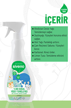 Siveno %100 Doğal Yüzey Temizleyici Bitkisel Leke Çıkarıcı Arındırıcı Mermer Fayans Ahşap Yüzeyler 500 ml