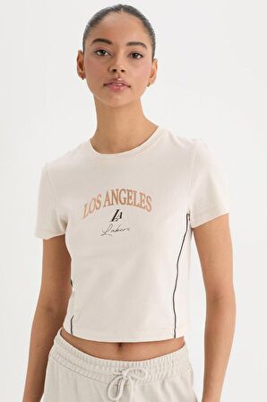 DeFactoFit NBA Los Angeles Lakers Slim Crop Fit Bisiklet Yaka Kısa Kollu Tişört D6122AX25SPER218