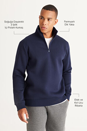 Standart Fit Normal Kesim İçi Polarlı Bato Yaka Pamuklu Sweatshirt