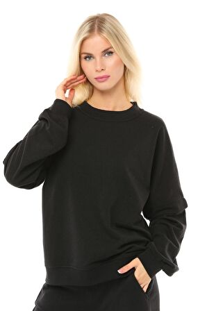 defy's Kadın Oversize Sweat Kol Detaylı Siyah