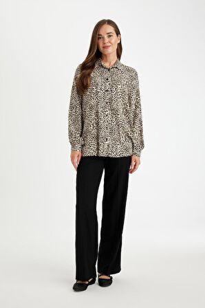 DeFacto Relax Fit Leopar Desenli Uzun Kollu Gömlek D1078AX24AUER37