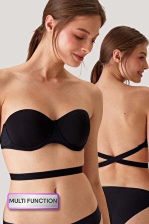 Siyah 6027 Pisa Push-up Straplez Multi Function Sütyen
