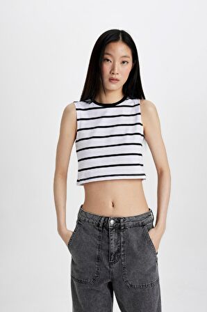 DeFacto Slim Fit Çizgili Bisiklet Yaka Basic Atlet C6206AX24SMBK81