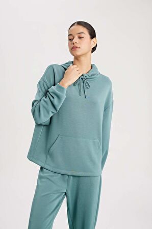 DeFactoFit Oversize Geniş Kalıp Premium Modal Kapüşonlu Kanguru Cepli Sporcu Sweatshirt B5206AX24SPGN1191