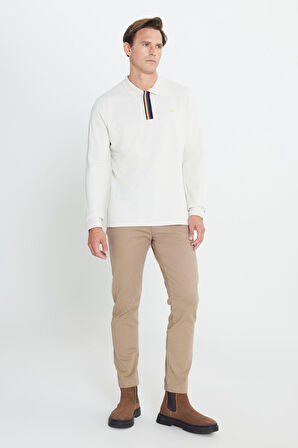 Erkek Bej Slim Fit Dar Kesim Polo Yaka %100 Pamuk Kısa Kollu Baskılı Tişört