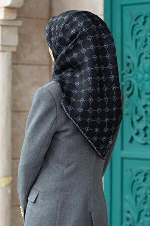 Vissona Siyah-Gri Monogram Desenli Tivil İpek Eşarp DGN52033-01-28