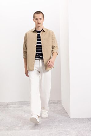 DeFacto %100 Pamuk Regular Fit Düğmeli Basic Düz Gabardin Uzun Kollu Gömlek A5383AX24AUBG801