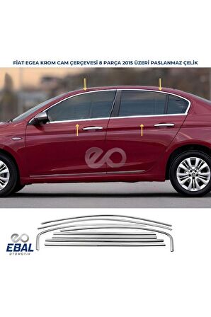 Fiat Egea Krom Cam Çerçevesi 8 Parça 2015 Üzeri Paslanmaz Çelik