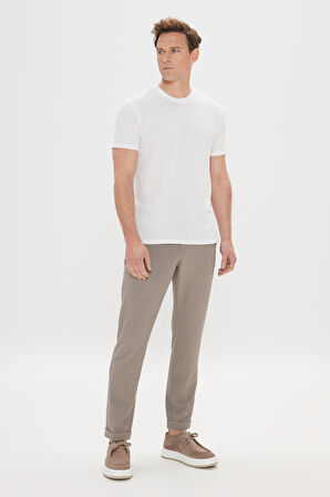 Slim Fit Dar Kesim %100 Pamuk Armürlü Bisiklet Yaka Tişört