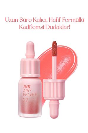 Uzun Süre Kalıcı ve Hafif Formüllü, Kadife Bitişli Tint Peripera Ink Airy Velvet (22 Center Peach)