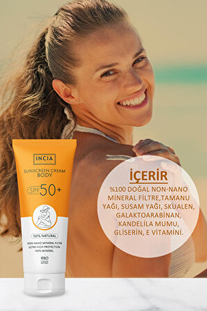 INCIA %100 Doğal Vücut Güneş Kremi Leke Karşıtı Mineral Filtreli Yüksek Koruma SPF50 UVA UVB 150 ml