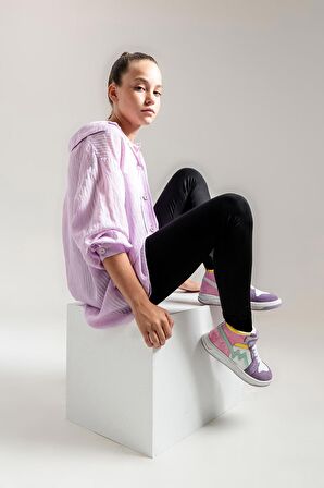 mnpc Unisex Çocuk Lila-Pembe Hakiki Deri Anatomik Sneakers Bot