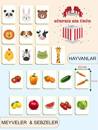 Zeka Kartları Eğitici Oyuncak Hafıza Kartı Hayvan Ve Meyveler Eğitici Puzzle Oyuncak ( 5,5 X 7,5 CM)