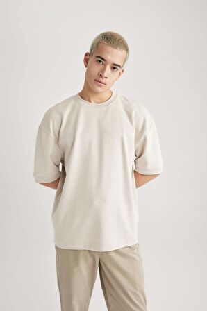 DeFacto Loose Fit Bisiklet Yaka Kısa Kollu Ağır Kumaş Tişört B4844AX24SPBG700