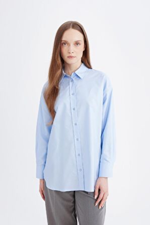 DeFacto Relax Fit Oxford Uzun Kollu Gömlek Tunik D1298AX24AUBE415