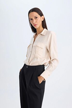 DeFacto Oversize Geniş Kalıp Basic Düz Çift Cepli Uzun Kollu Viskon Gömlek D4739AX24AUBG26