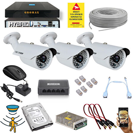 3 Kameralı Set - 5 Mp 1940P Sensör 6 Megapiksel Sony Lens Metal Kasa Ip Güvenlik Kamerası Seti