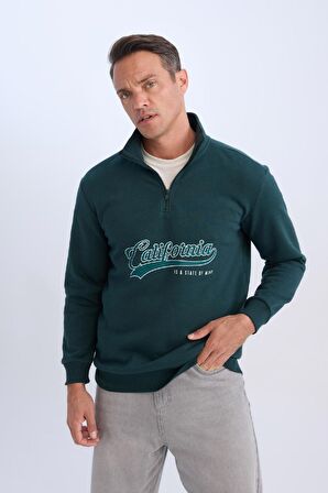 DeFacto Relax Fit Dik Yaka Fermuarlı Baskılı Kalın Sweatshirt D2167AX24AUGN852