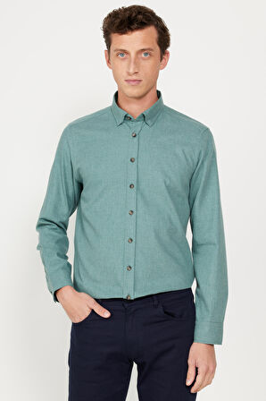 Slim Fit Dar Kesim Düğmeli Yaka Flanel Oduncu Gömlek