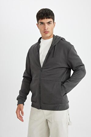 DeFacto Comfort Regular Fit Rahat Kalıp Kapüşonlu Kalın İçi Yumuşak Tüylü Fermuarlı Sweatshirt D2323AX24AUAR104