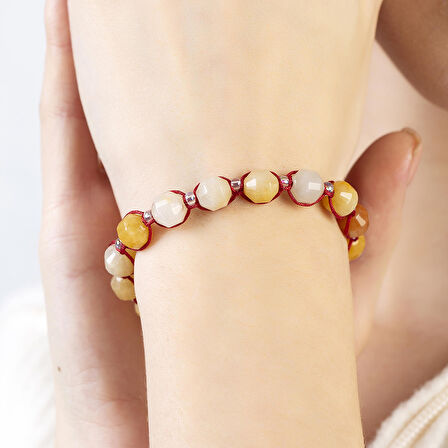 Makrome Örgülü Faset Kesim Akik Doğaltaş Kadın Bileklik