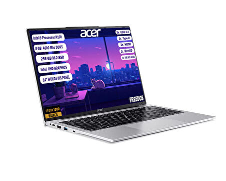 Acer Aspire Lite AL14-31P-C452 Intel N100 8 GB 256 GB SSD 14'' IPS WUXGA FreeDos Notebook NX.KS8EY.001