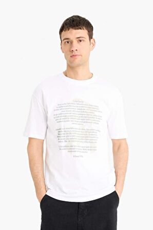 DeFacto %100 Pamuk Boxy Fit Bisiklet Yaka Baskılı Kısa Kollu Tişört F3568AX25SMWT34