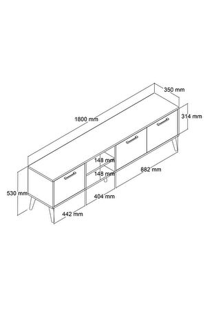 Exxen 180 cm  Ahşap Ayaklı  Tv Ünitesi Hat - Antrasit 1581