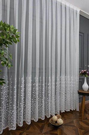 Tül Etek Geniş Desen Papatya Model Sağ Sol Kanat Fon Ve Iç Tül Takım Kombin Tül Perde