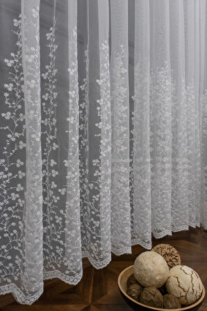 Tül Etek Geniş Desen Papatya Model Sağ Sol Kanat Fon Ve Iç Tül Takım Kombin Tül Perde