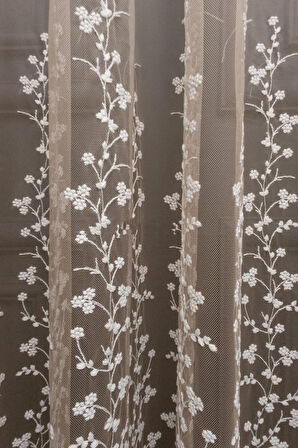 Bej Vizon Açık Kahve Renk Sağ Sol Kanat Fon ve İç Tül Takım Kombin Papatyalı Degrade Tül Perde