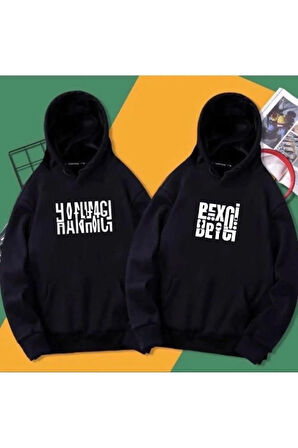 Unisex 2'li Siyah Hanımcı Ve Beyci Baskılı Oversize Kapşonlu Sweatshirt