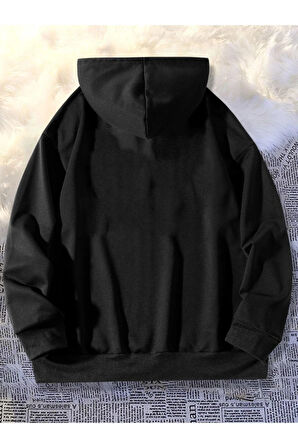 Unisex Siyah Needs Baskılı Kapüşonlu Oversize Sweatshirt