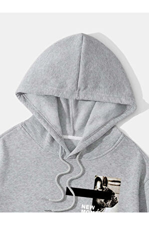 Unisex New Moment Baskılı Oversize Kapşonlu Sweatshirt