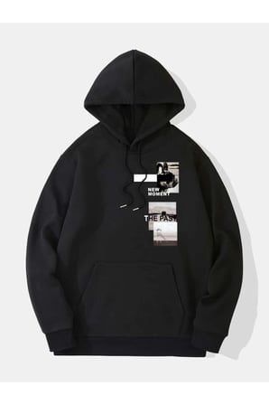 Unisex New Moment Baskılı Oversize Kapşonlu Sweatshirt