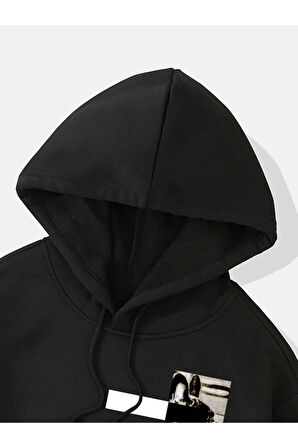 Unisex New Moment Baskılı Oversize Kapşonlu Sweatshirt