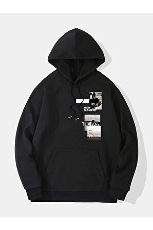 Unisex New Moment Baskılı Oversize Kapşonlu Sweatshirt