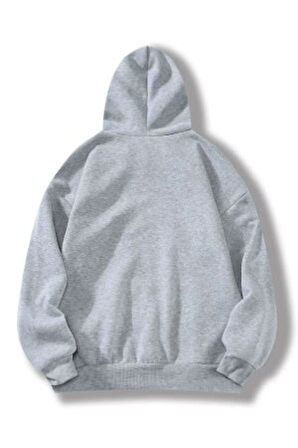 Unisex Gri Florida Baskılı Kapşonlu Oversize Sweatshirt