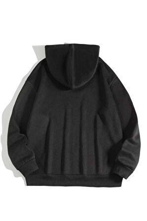 Unisex Siyah Newyork Baskılı Kapşonlu Oversize Sweatshirt
